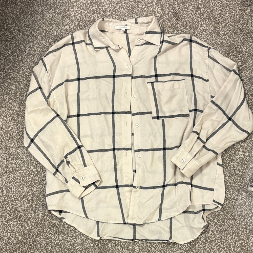 Z Supply Cream and Black Plaid Flannel